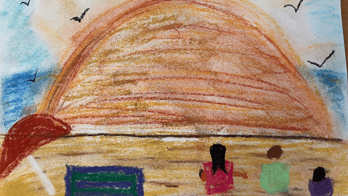 A pastel of Rowena's family at the beach